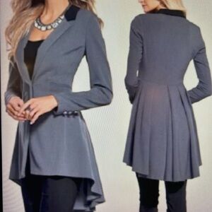 VENUS Size 12~ Grey Fit & Flare Ruffle Pleated Blazer Jacket High-low Tailcoat